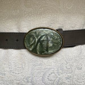 Dark Taupe Adjustable Belt with Green Stone